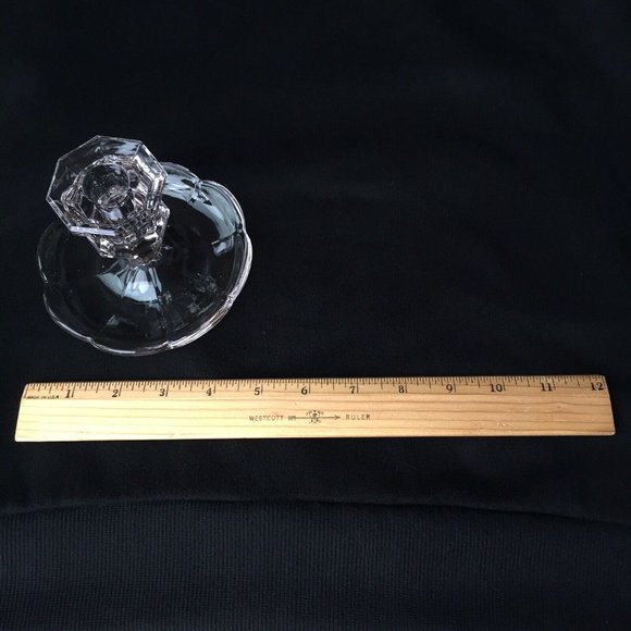 Clear Art Glass Candlestick Holder Flower Petal Fluted Base Hexagonal Top Vtg - Picture 6 of 12